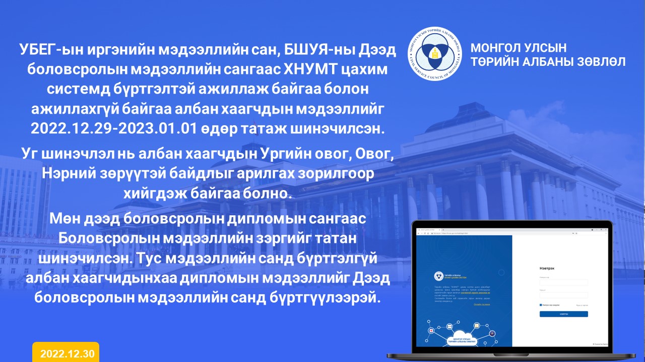 You are currently viewing РД, Төрсөн он сар нь ЗӨРҮҮТЭЙ байсан албан хаагчдынхаа мэдээллийг ТАЦНС-д шинэчилж татаарай.