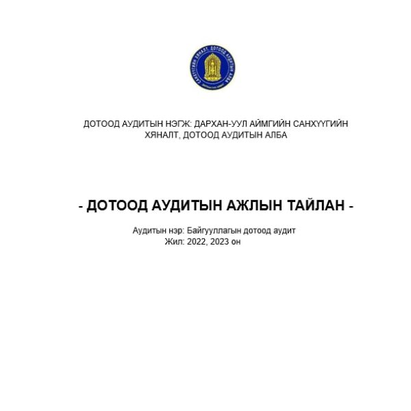 Шарын гол сумын Ерөнхий боловсролын 6 дугаар сургуульд дотоод аудит хийсэн тухай
