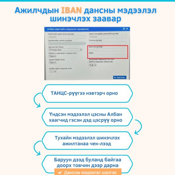 Ажилчдын IBAN дансны мэдээлэл шинэчлэх заавар