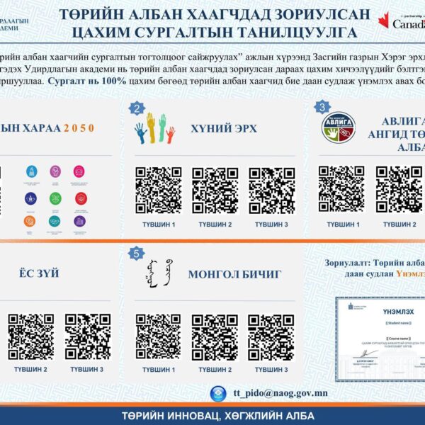 #ТӨРИЙН АЛБАН ХААГЧДАД ЗОРИУЛСАН ЦАХИМ СУРГАЛТ