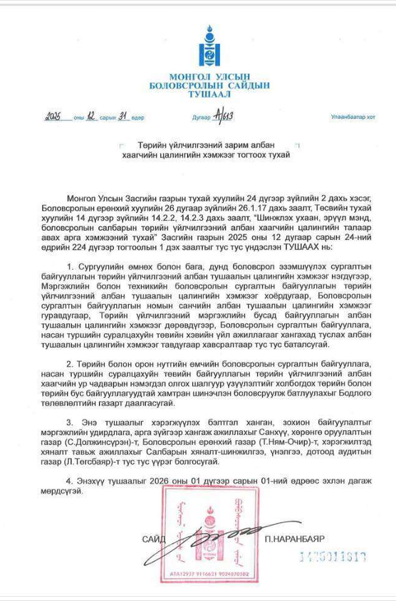 You are currently viewing Боловсролын сайдын тушаал